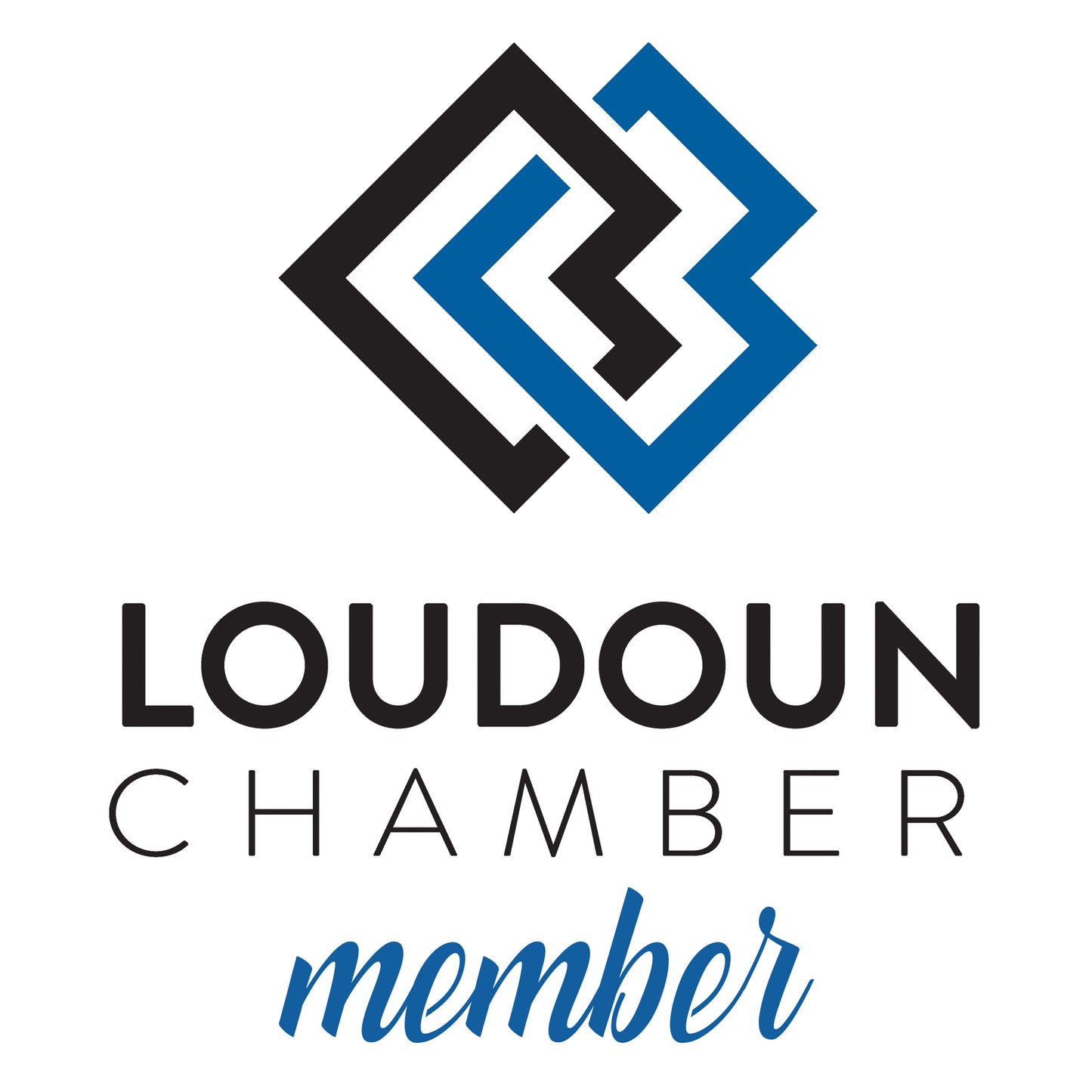 Logo of Loudoun Chamber with geometric design and text on a white background