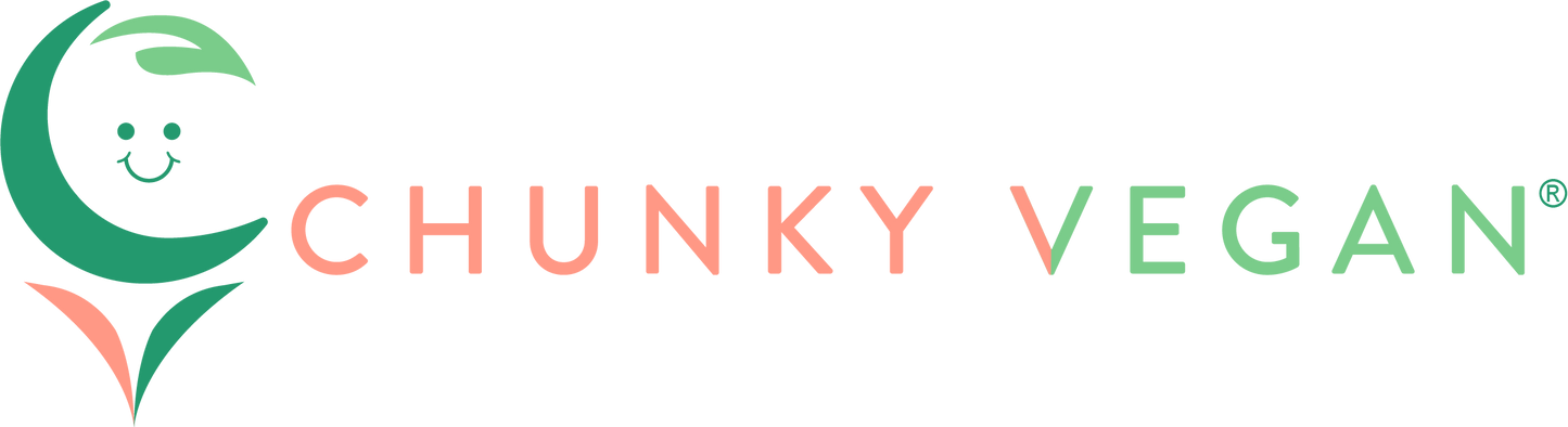 Logo of Chunky Vegan with a green crescent moon and leaf design on a white background