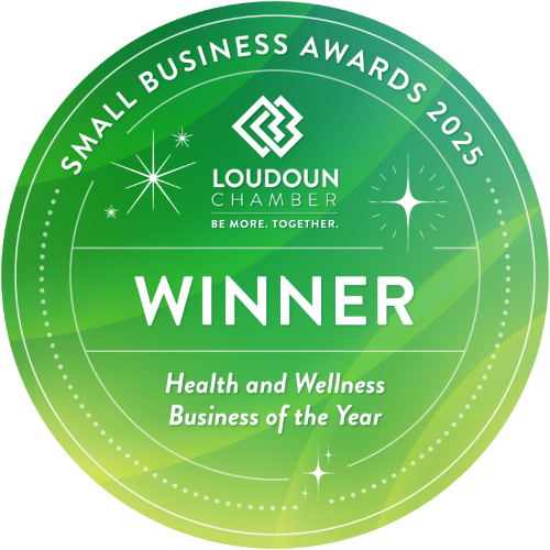 Award badge for Health and Wellness Business of the Year at the Loudoun Chamber Small Business Awards 2025.