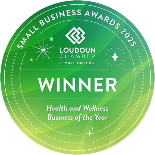 Award badge for Health and Wellness Business of the Year at Loudoun Chamber Small Business Awards 2025