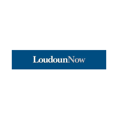 Blue box with the words LoudounNow inside