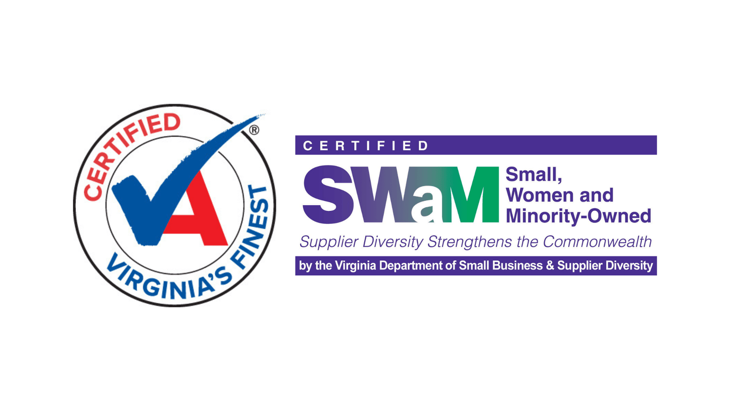 Logos for 'Certified Virginia's Finest' and 'SWaM' on a white background