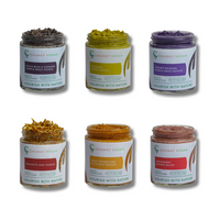 Set of six jars of Chunky Vegan jars on a white background